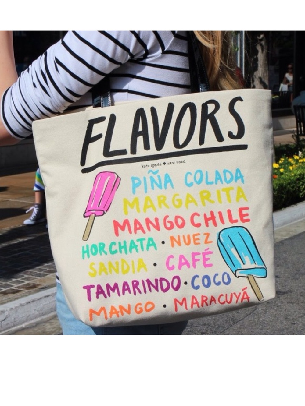 kate spade Cream Canvas 'Flavors' Tote with Multicolor Print